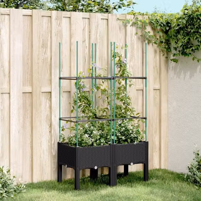 Berkfield Home Garden Planter with Trellis in Black, W: 80 cm, D: 40 cm, H: 142.5 cm