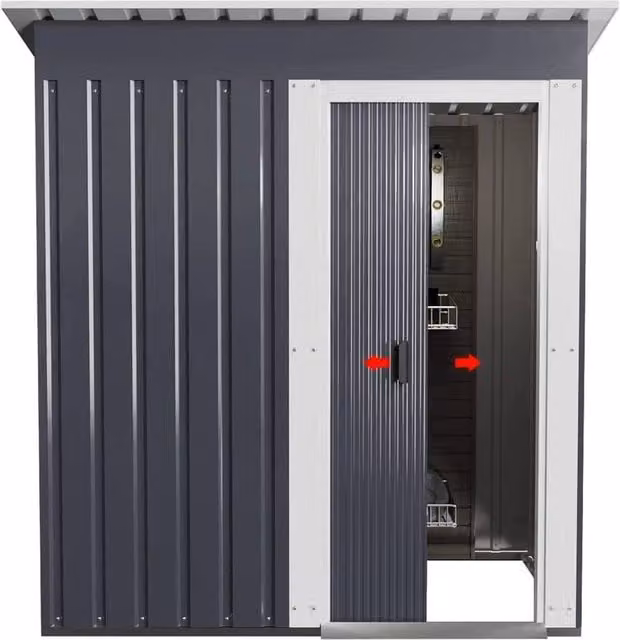 NESTLUNE Dark Grey Metal Garden Storage Cabinet with Double Doors and Foundation, W/D: 100 x 60 cm