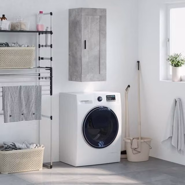 Berkfield Home Wall Mounted Cabinet in Concrete Grey, W/D/H: 34.5 x 34 x 90 cm