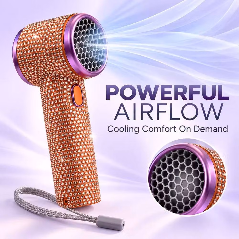 BluCore MINI Rhinestone Handheld Rechargeable Fan in Rose Gold – 2