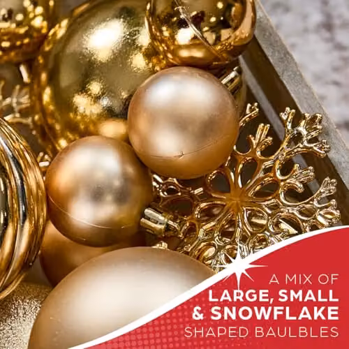 The Christmas Workshop Set of 50 Shatterproof Textured Gold Baubles for Christmas Tree Decoration – 8