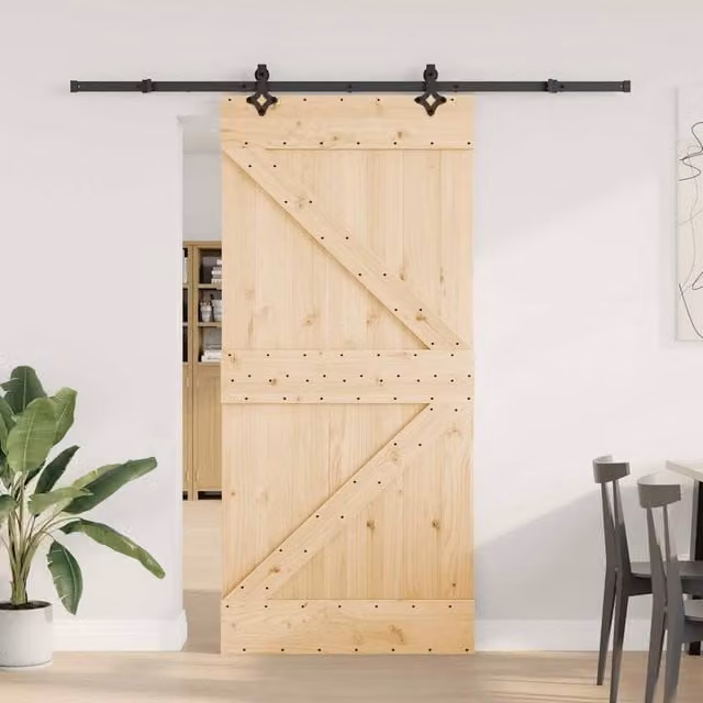 Berkfield Home Rustic Solid Wood Pine Sliding Door with Hardware Set, Light Brown, W: 95 cm, H: 210 cm