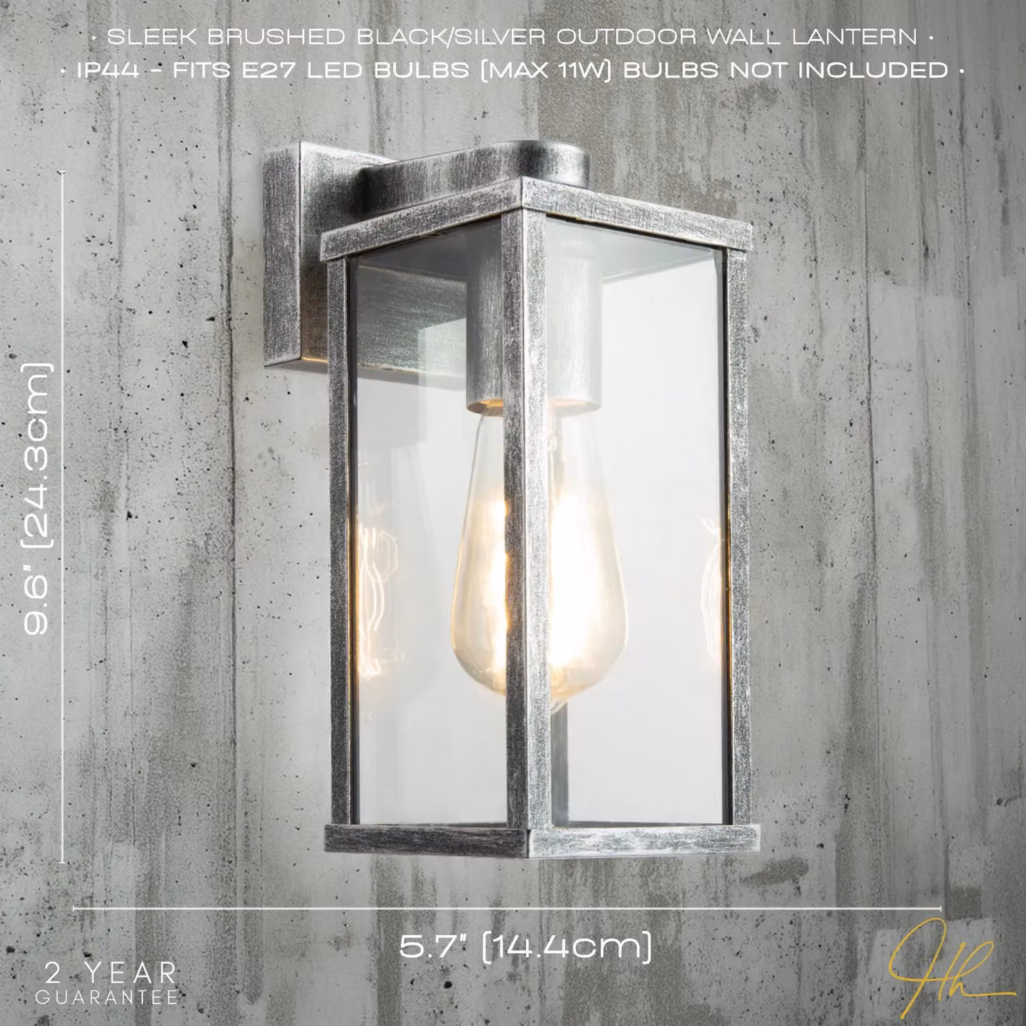 Happy Homewares Classic Black and Silver Outdoor Lantern Wall Light with Glass Sides – 4