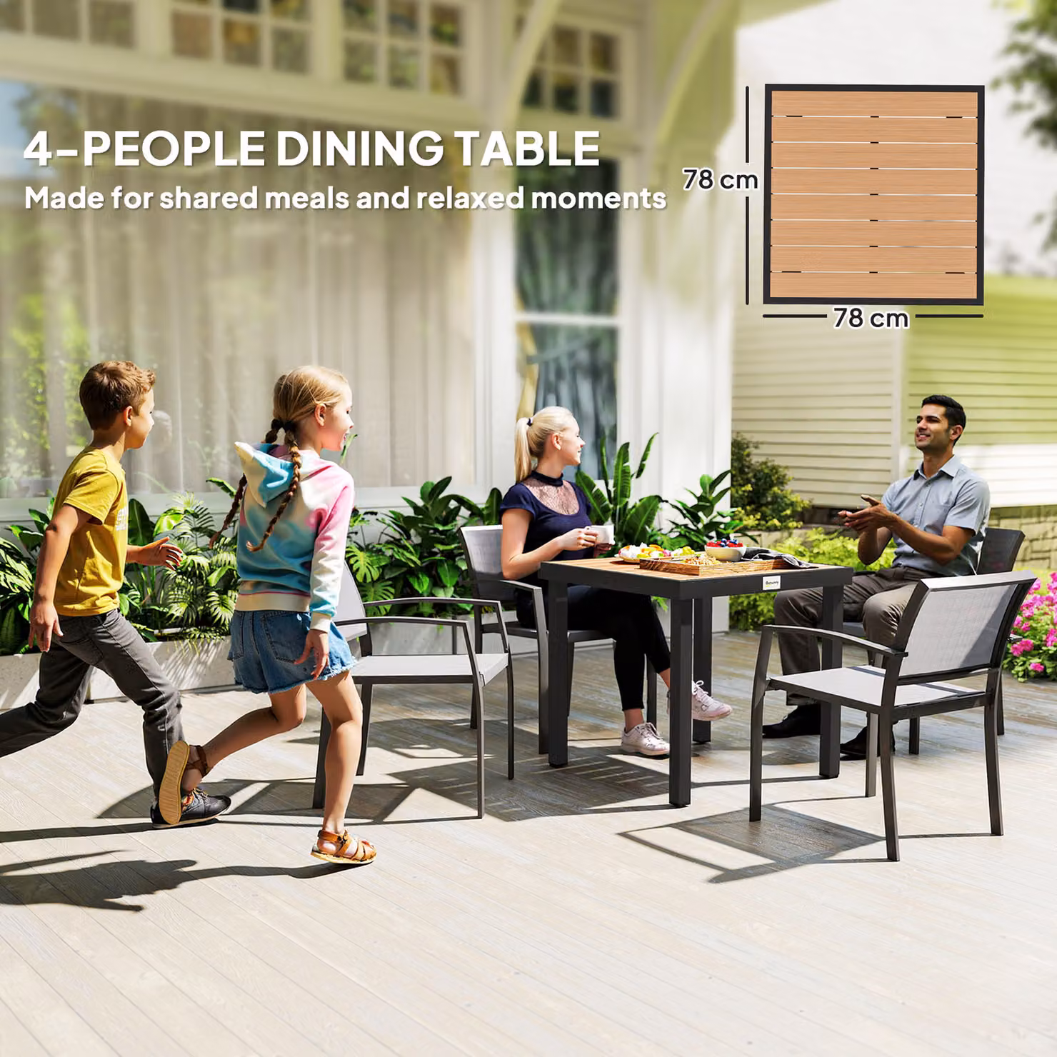 Outsunny Square Garden Dining Table for 4 People with Aluminium Legs, Brown – 6