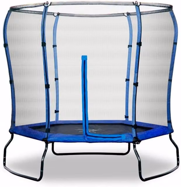 Rebo 7ft Mini Trampoline with Halo Safety Enclosure and Net in Blue and Pink