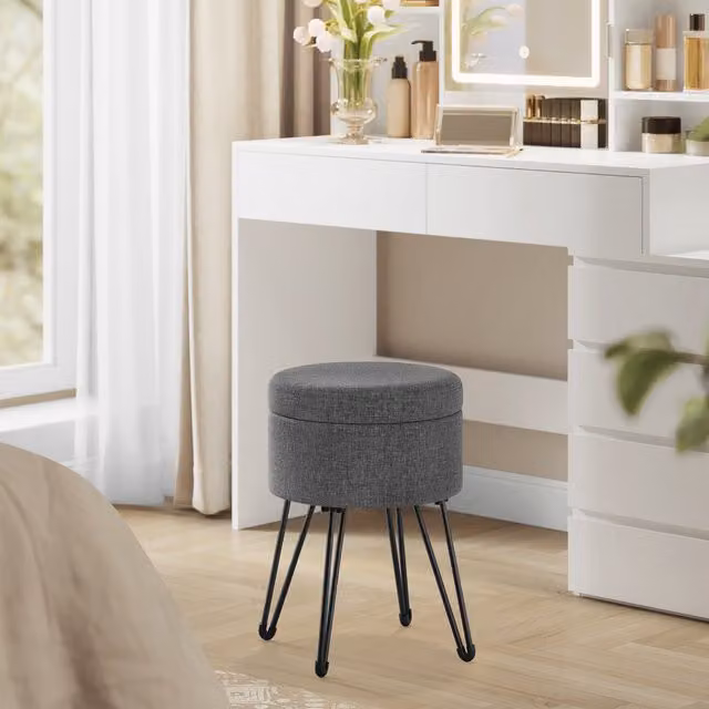 SONGMICS Storage Ottoman Dressing Table Stool in Dark Grey