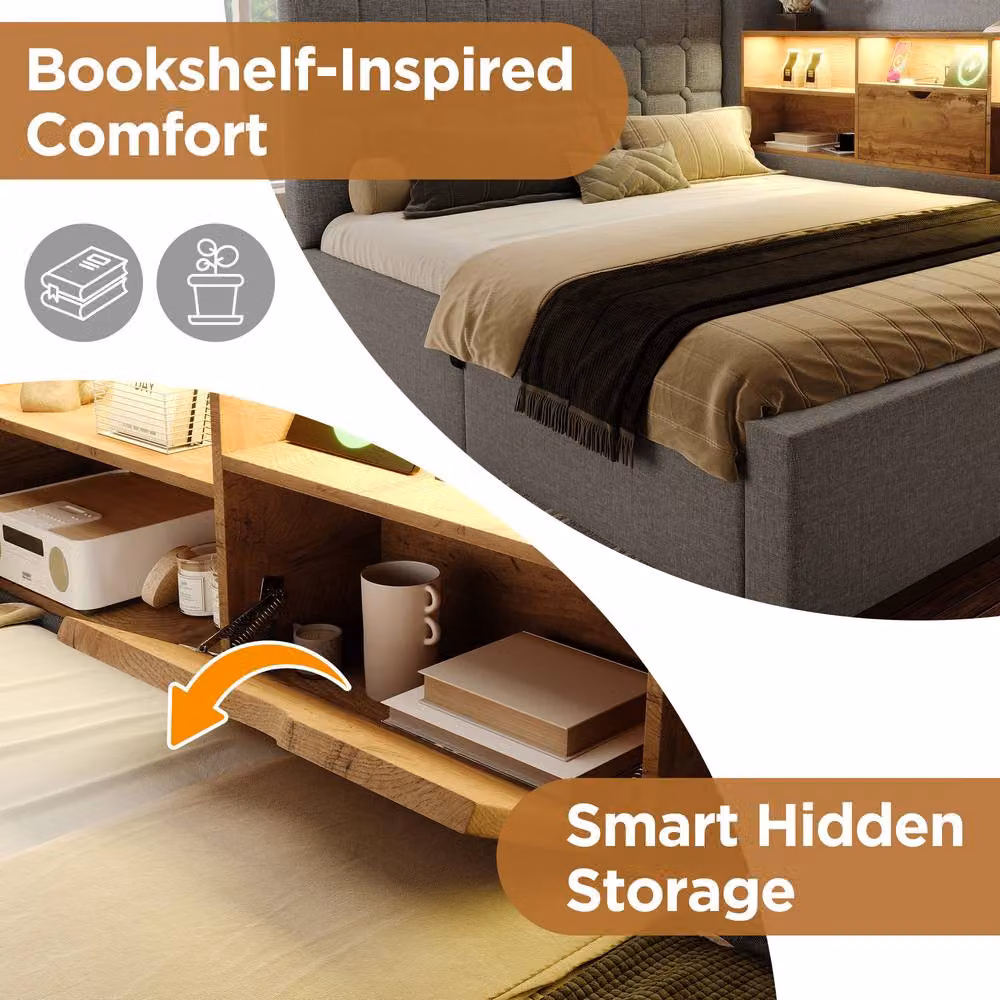 ModernLuxe Upholstered Single Daybed in Grey with Headboard Storage, Side Compartments and Pull Out Trundle Bed, W/D/H: 90 x 190 x 107 cm – 5