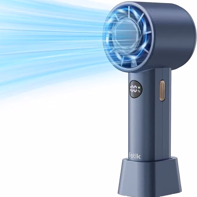 Fetik Portable Rechargeable Handheld Fan with LED Display, Blue