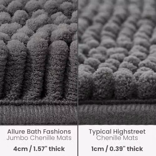 Allure Bath Fashions Jumbo Chenille Bath Mat, Non-Slip and Quick-Drying, Charcoal Grey, W/D: 50 x 70 cm – 6