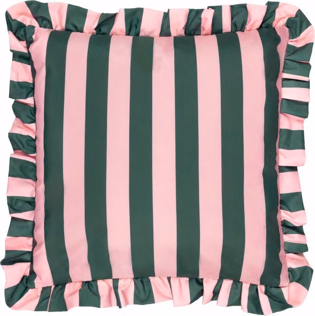 Make It A Home Palm Royale Stripe Ruffle Printed Outdoor Cushion in Pink and Green