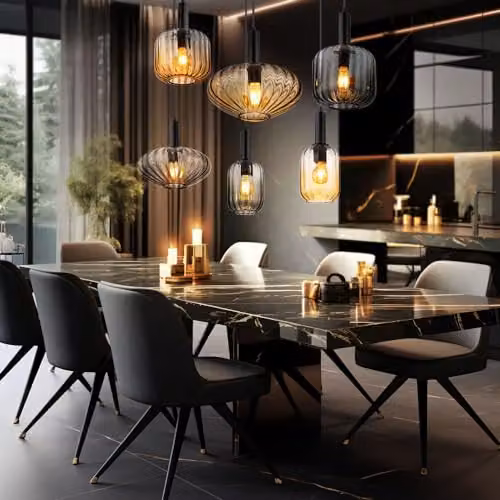 Netlighting Valletta Cluster Pendant Ceiling Light in Black with 6 Glass Shades and E27 Sockets – 5