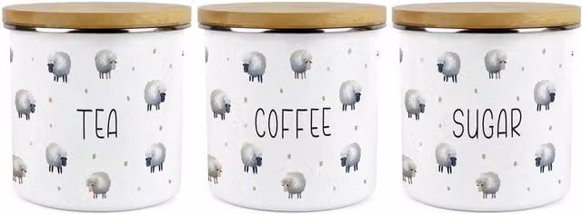 Purely Home Spring Sheep White Ceramic Kitchen Canister Set of 3 for Tea, Coffee and Sugar