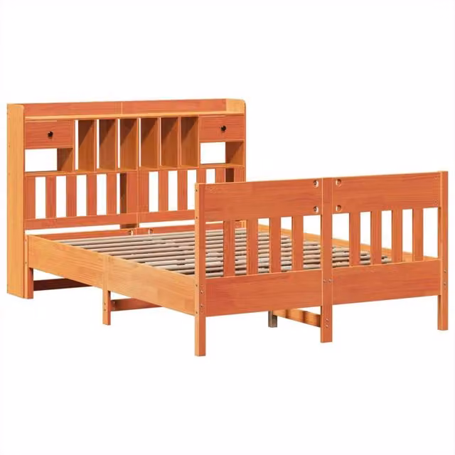 Berkfield Home Solid Pine Decorative Bed Frame in Wax Brown, W/D/H: 160 x 200 x 166 cm – 1