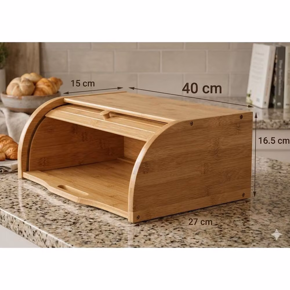 Havendro Brown Bamboo Wooden Roll-Top Bread Bin and Loaf Storage Box – 2
