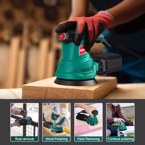 HYCHIKA Orbital Sander, 300W 13000RPM Random Orbital Sander with 6 Variable Speeds, 125mm Sanding Disc, Green – 2