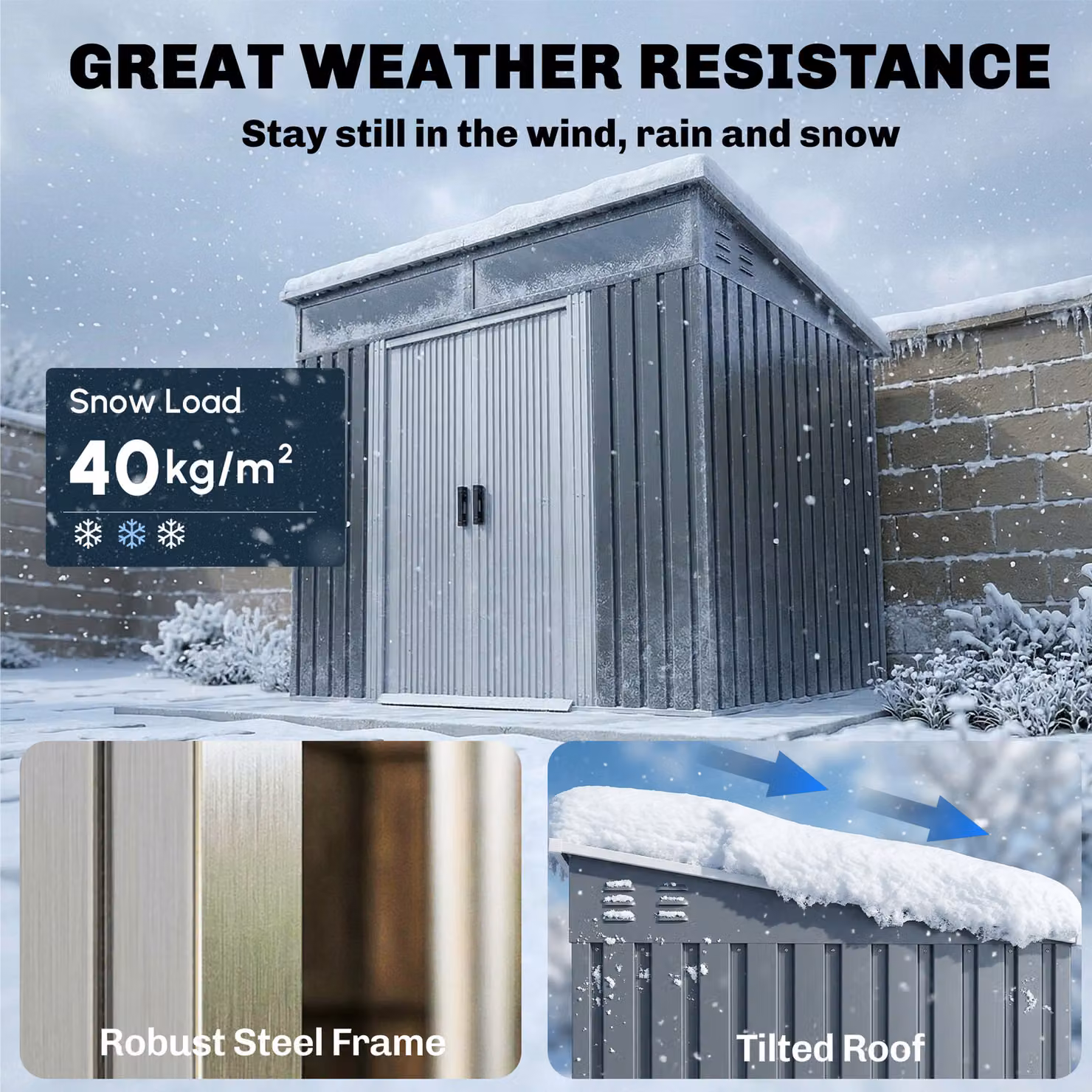 Outsunny Grey Metal Pent Garden Shed with Foundation and Lockable Sliding Doors, W/D/H: 184 x 122 x 181 cm – 5