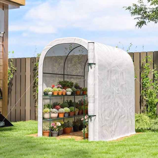 OUTSUNNY White Walk-in Garden Greenhouse with Roll-up Door, W/D/H: 123 x 187 x 189 cm – 1