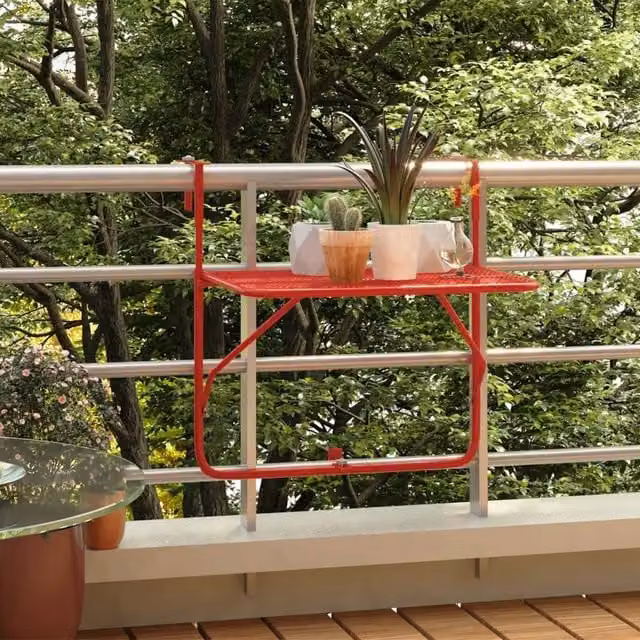 Berkfield Home Red Balcony Table with Folding Rectangular Top and Sled Base, W: 60 cm, D: 40 cm – 1