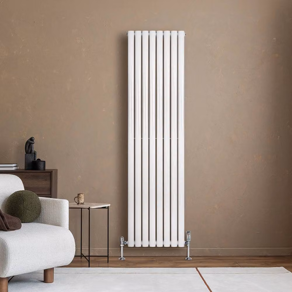 Monstershop Oval Single Column Steel Radiator with Thermostat Head and Valves, White, H: 180 cm x W: 48 cm – 2