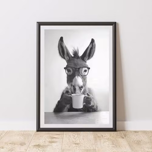 60 Second Makeover Funny Donkey Drinking Coffee Multicolour Paper Poster, A3