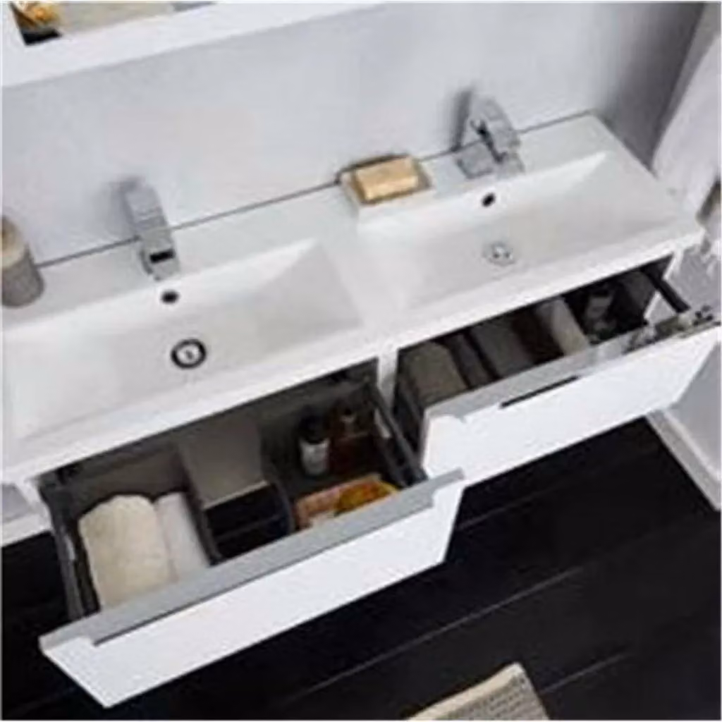 Clifton Gloss White 1200mm Wall Hung Drawer Unit and Twin Ceramic Basin – 3