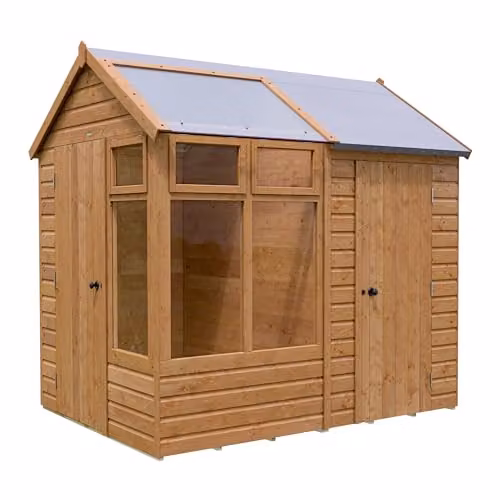Rowlinson 6x8 Growhouse With Store in Brown with Polycarbonate Windows and Wood Construction – 2