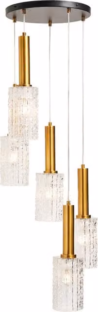 Litecraft Visconte Hugo 5 Light Glass Cluster Pendant in Brass with Transparent Glass Shades