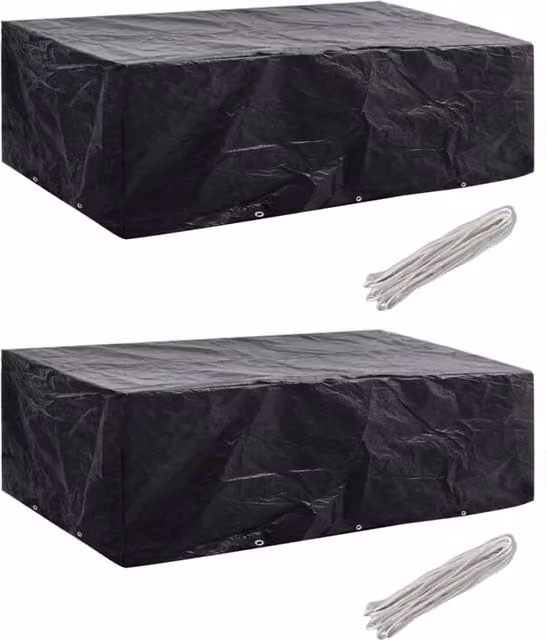 Berkfield Home Water Repellent Poly Rattan Garden Furniture Covers for 8 People, 2 Pack, Black, W: 300 cm, D: 140 cm – 1
