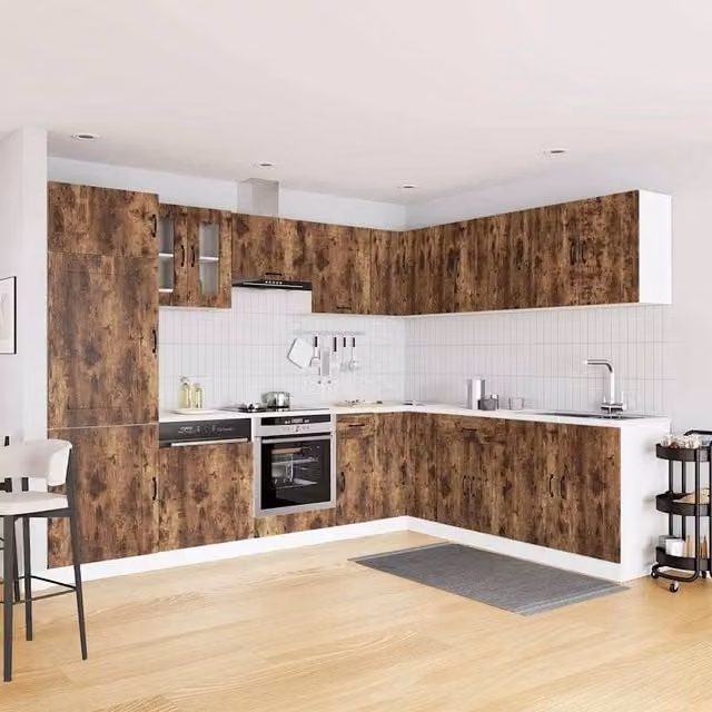 Berkfield Home Kalmar 14 Piece Elegant Kitchen Cabinet Set in Smoked Oak Brown Engineered Wood – 1