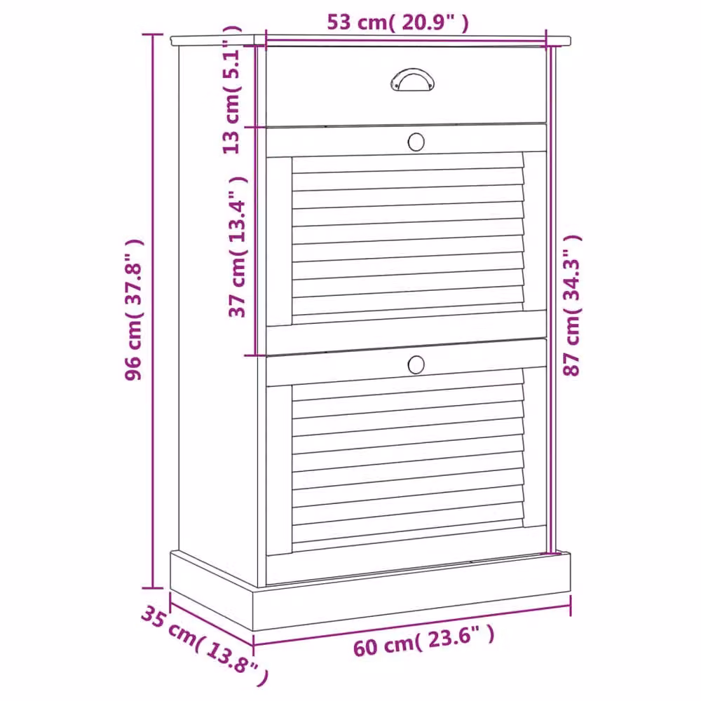 Berkfield Home VIGO Rustic Shoe Cabinet in Brown Waxed Solid Pine, W/D/H: 60 x 35 x 96 cm – 4