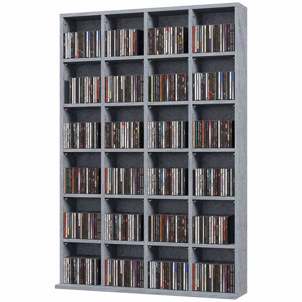 STILVORA Grey CD Storage Unit with Adjustable Shelves and Media Compartments – 3