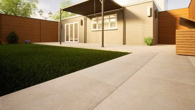 PBSL Group Polished Concrete Look Porcelain Paving, Grey and Beige, W: 900 mm, D: 600 mm, H: 20 mm