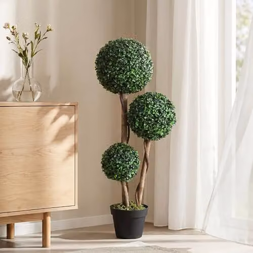 HOMCOM Decorative Artificial Topiary Tree with UV-Cut Pot, Dark Green, Height: 90 cm – 4