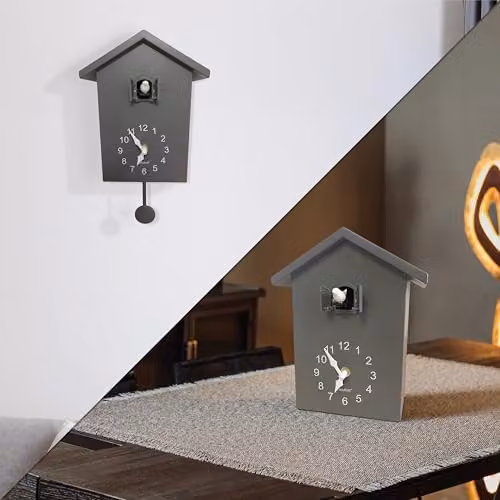WALPLUS Grey Minimalist Cuckoo Wall Clock with Pendulum and Chime, W/H: 20 x 25 cm – 2