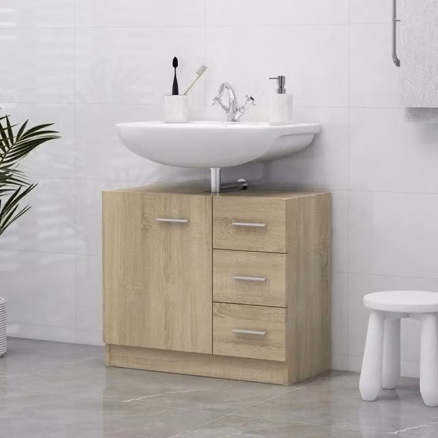 Berkfield Home Sonoma Oak Sink Cabinet in Brown, W/D/H: 63 x 30 x 54 cm