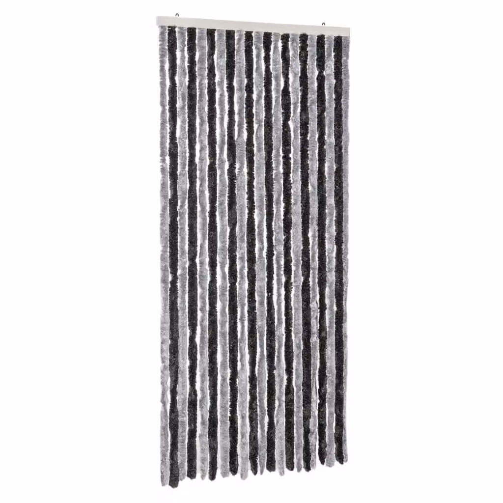 Berkfield Home Chenille Fly Curtain in Grey and Black, W: 90 cm, H: 200 cm – 2