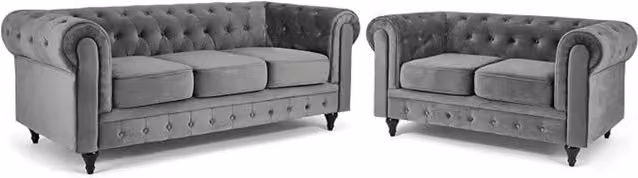 Snug Furniture Birmingham Ltd Belmont Chesterfield 3+2 Velvet Sofa in Grey – 1