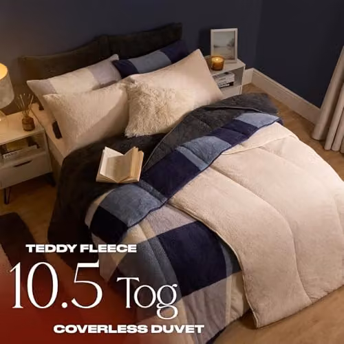 OHS Single Teddy Fleece Coverless Duvet and Pillowcase Set, 10.5 Tog, Anthracite Grey, W/D/H: 135 x 200 cm – 2