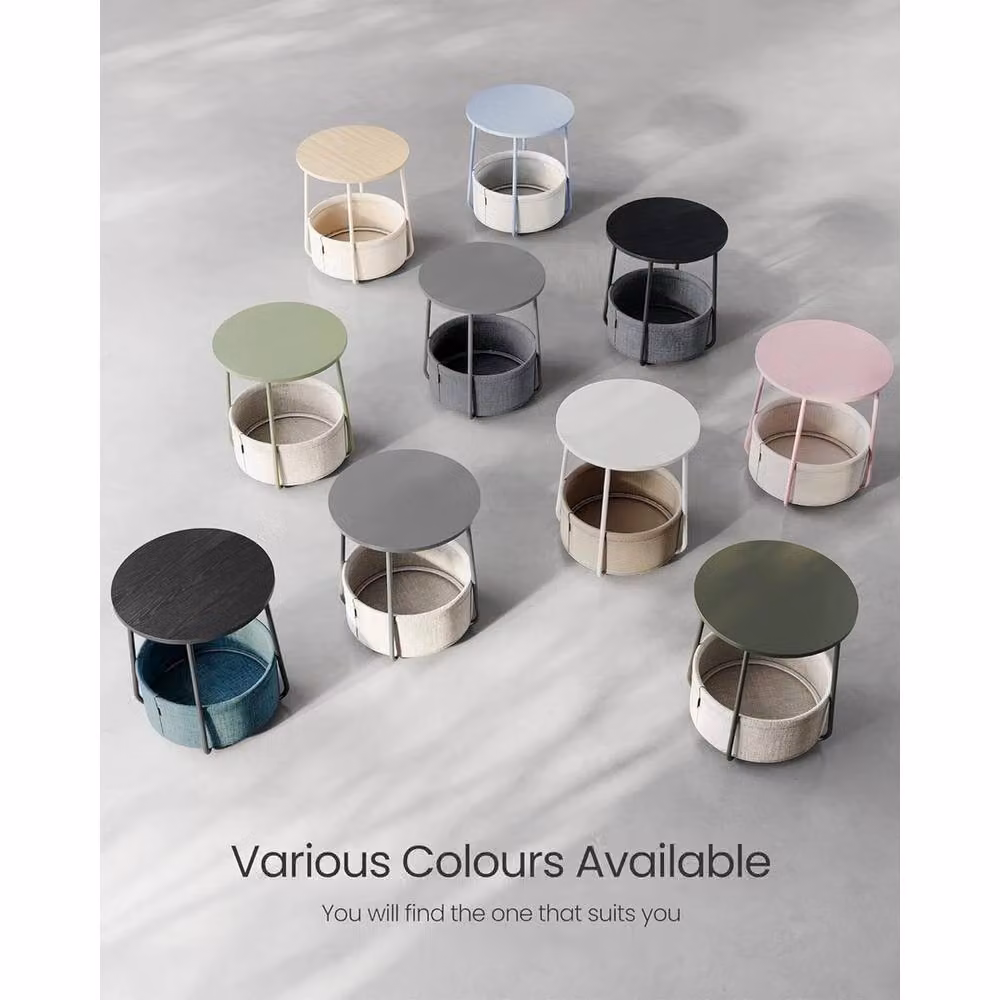 FORGEVIO Round Side Table with Storage Basket in White – 2