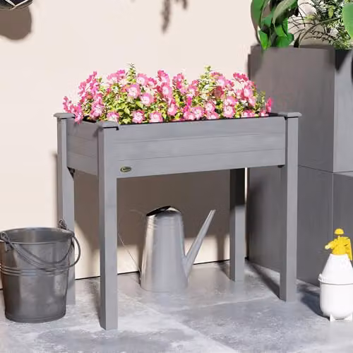 Outsunny Wooden Raised Bed for Vegetable and Ornamental Gardens, Grey, W: 46 cm, D: 59 cm, H: 76 cm – 5