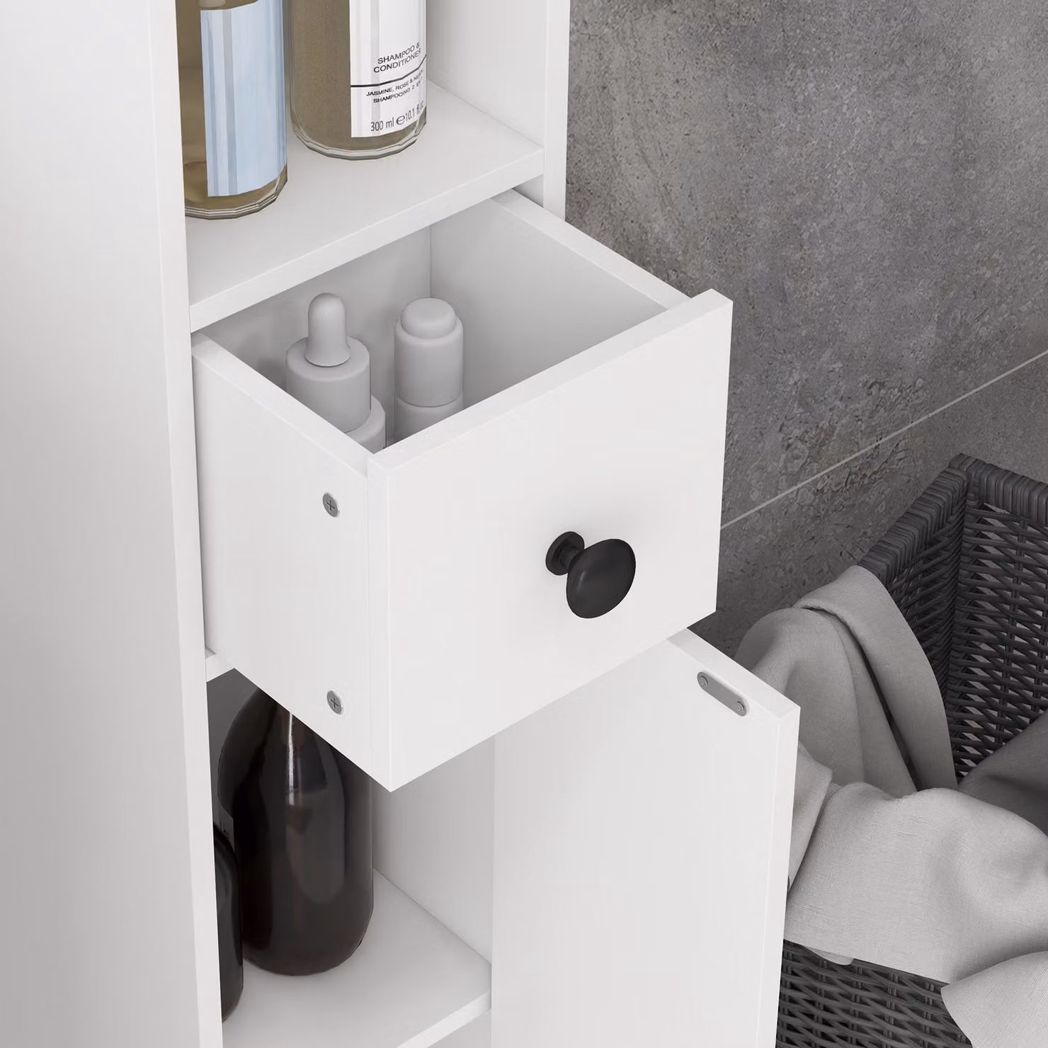Kleankin Modern White Corner Bathroom Cabinet with Hinged Doors and Internal Shelves, Height: 180 cm – 3