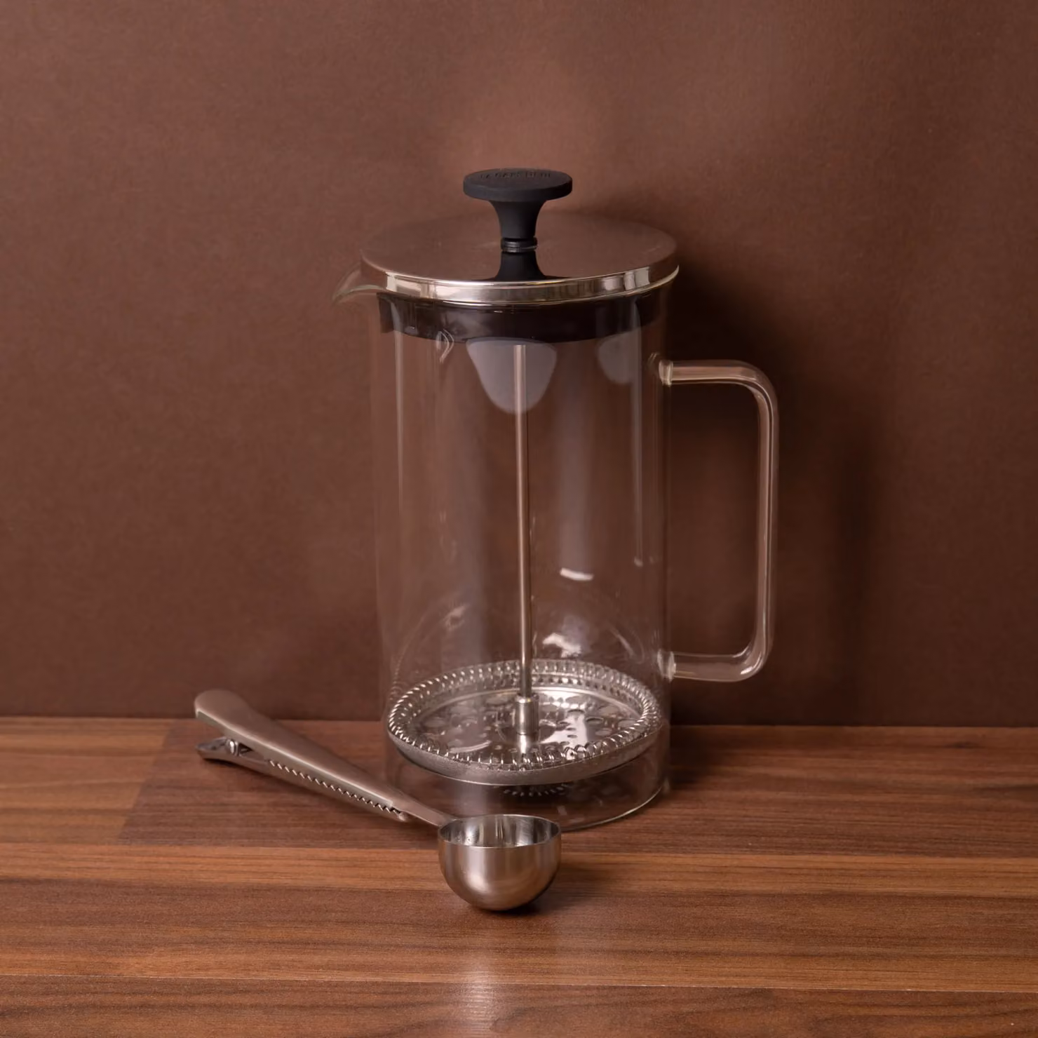 La Cafetiere 2-Piece Cafetiere Set with 8-Cup Transparent Glass Cafetiere and Silver Coffee Measuring Spoon with Clip – 2
