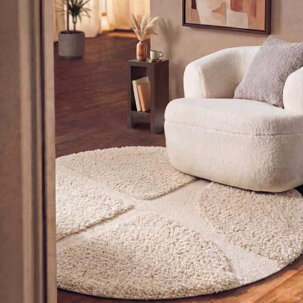Ted Baker Lambeth Geometric High Pile Round Rug in Beige, Diameter: 150 cm – 3