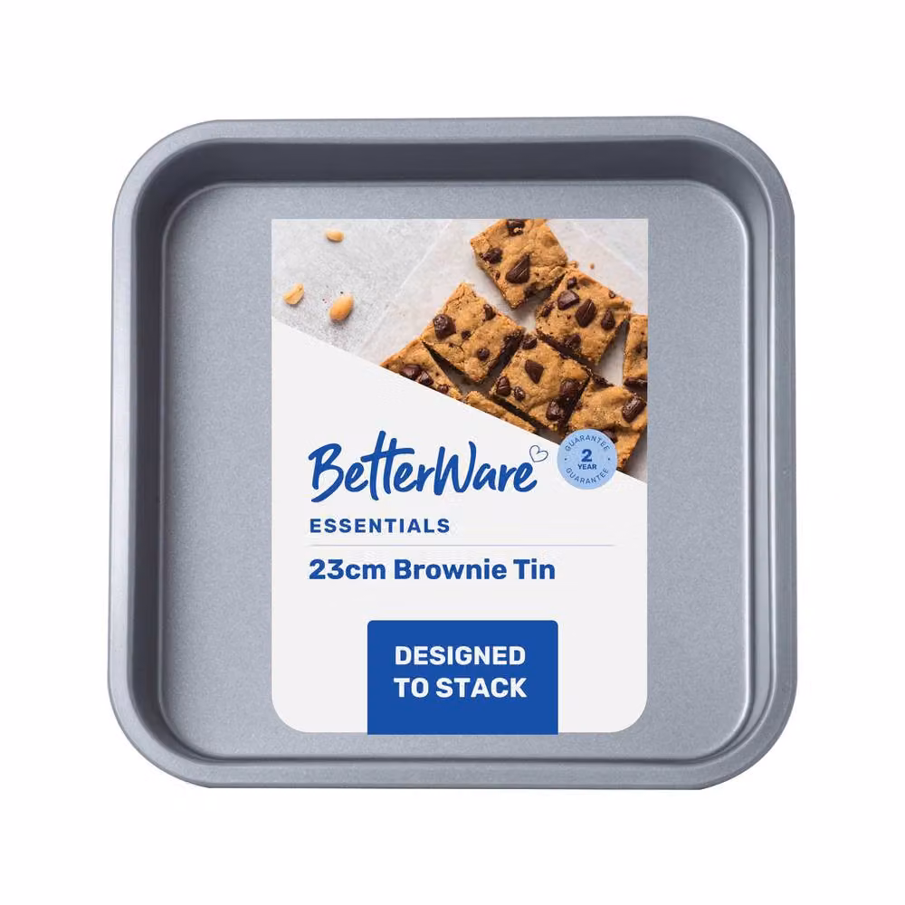 Betterware Essentials Non-Stick Carbon Steel Square Brownie Tin, Silver, 23 cm – 4