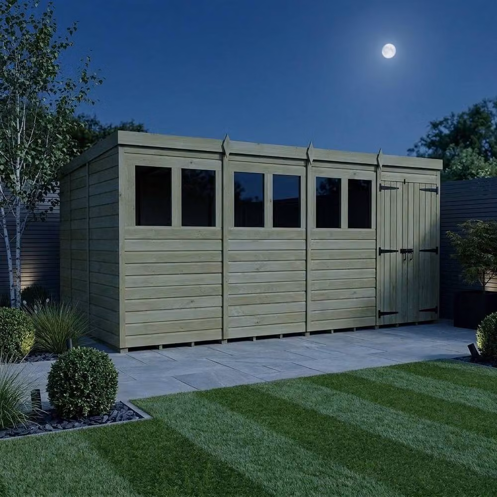 Buttercup Farm Natural Timber Pent Garden Shed with Double Doors and Windows, W: 487.7 cm, D: 274.3 cm, H: 210.0 cm – 3