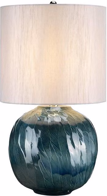 Netlighting Blue Globe Ceramic Table Lamp with Fabric Shade and E27 Fitting