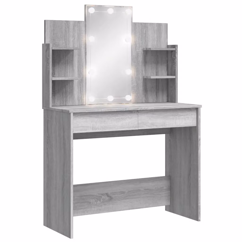 Berkfield Home Dressing Table with LED Lights in Grey Sonoma, W: 96 cm, D: 40 cm, H: 142 cm – 2