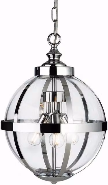 Netlighting Monroe 3 Light Cage Ceiling Pendant in Black and Chrome with Transparent Glass and E14 Bulbs