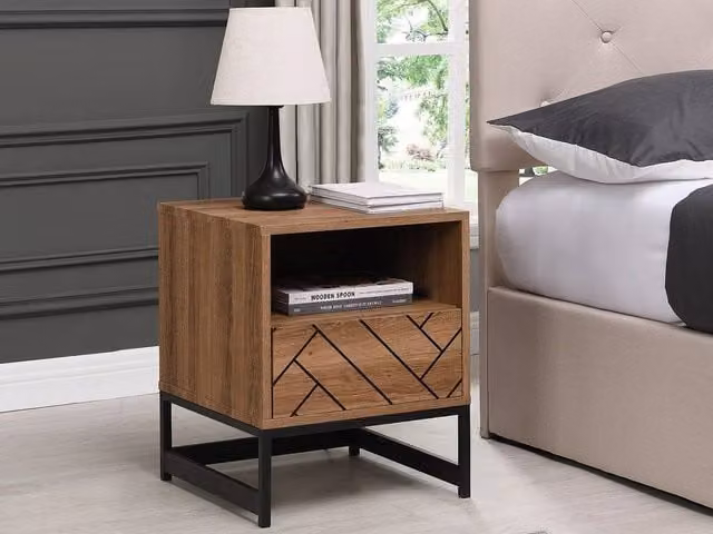 Vente-unique Set of 2 Modern Geometric Bedside Tables in Walnut and Black with 1 Drawer and 1 Recess, W/D/H: 40 x 40 x 50 cm – 1