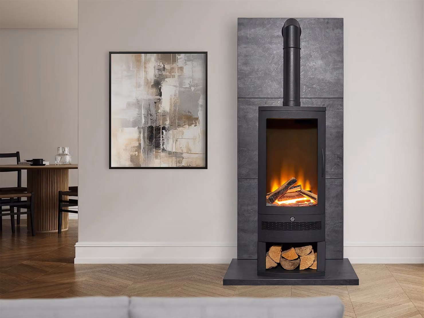 Acantha Horizon Electric Stove with Log Storage in Black – 2